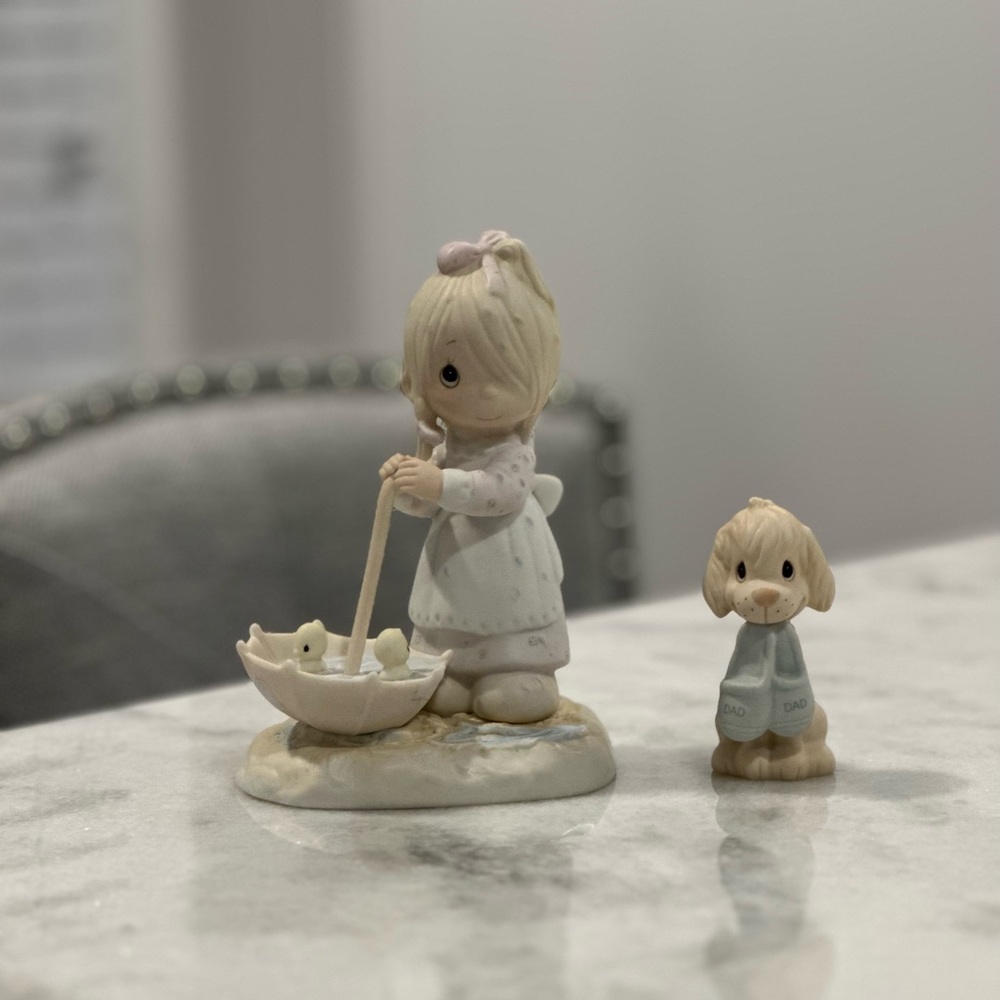 Precious Moments “Let Love Reign” and Dog Figurine with Slippers in mouth